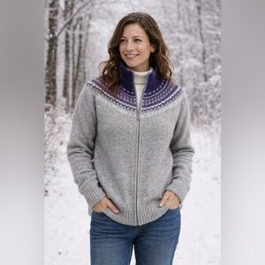 Eddie Bauer Collectibles Wool Angora Blend Gray Purple Zip Up Sweater XXL Tall